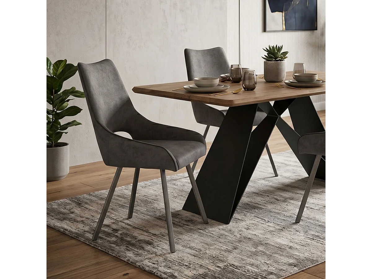 Lot de 6 chaises tissu coloris gris anthracite pieds métal laqué gris - SILOUAN
