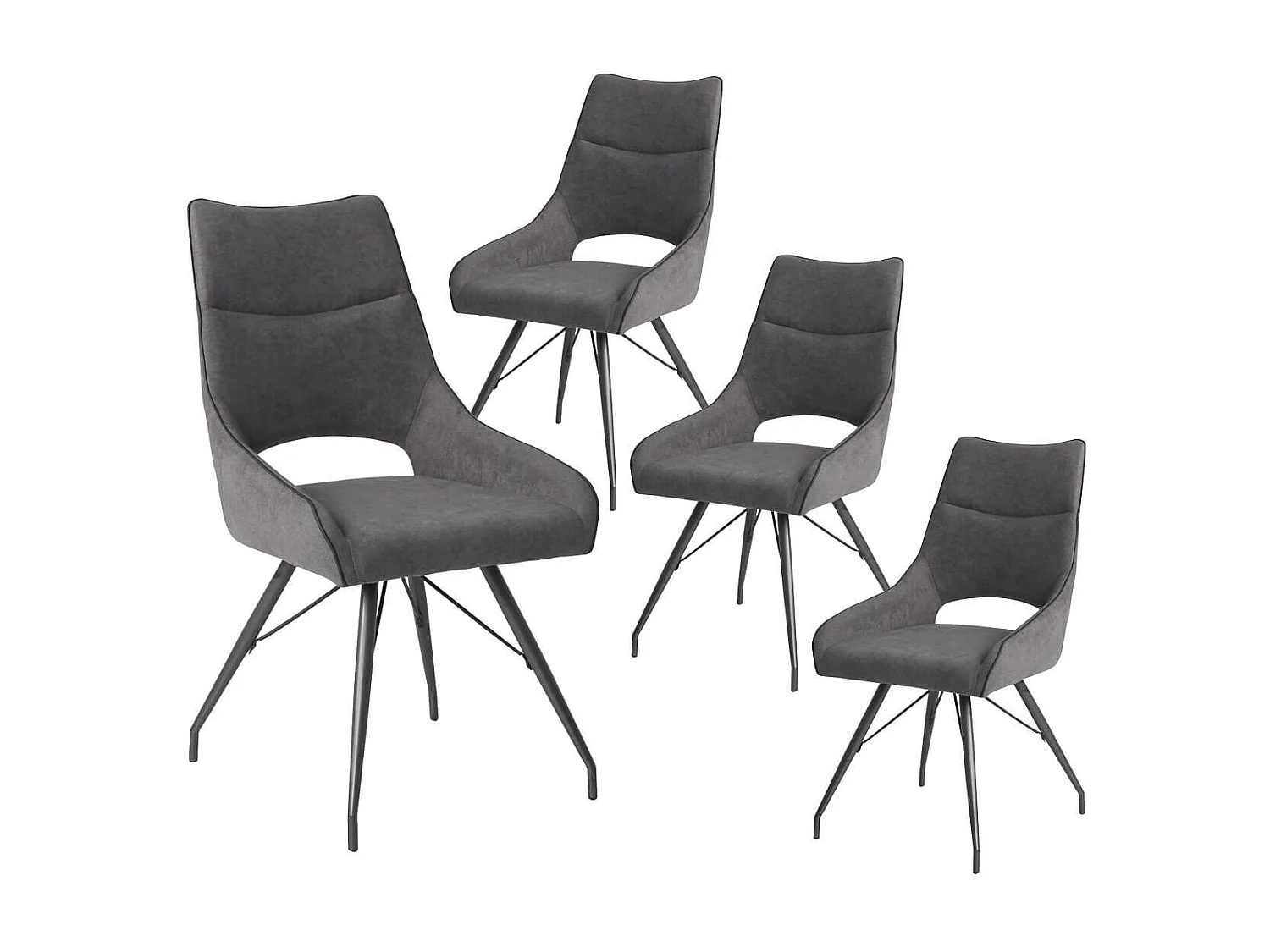 Lot de 4 chaises tissu coloris gris anthracite pieds métal laqué gris - SILOUAN
