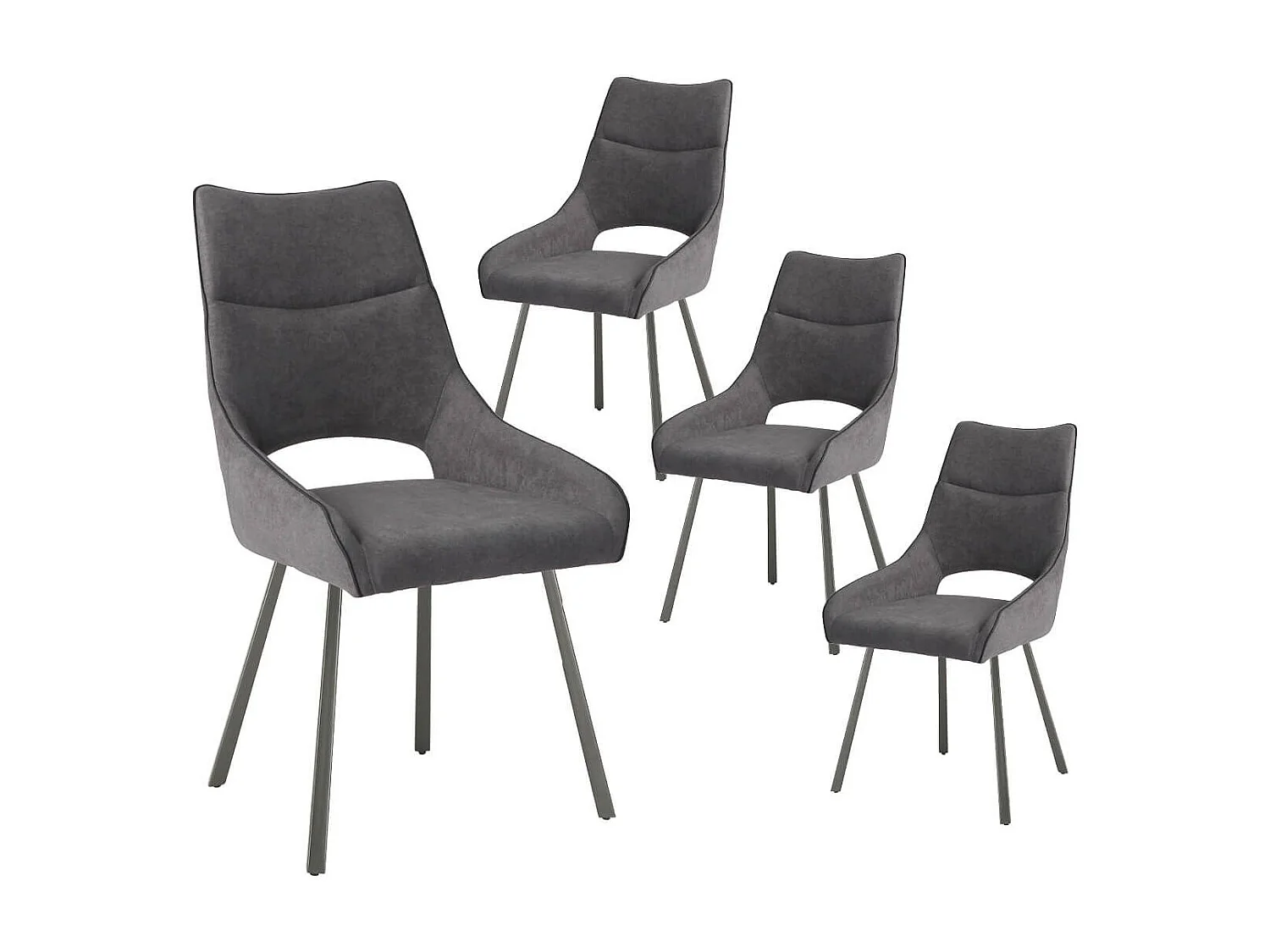 Lot de 4 chaises tissu coloris gris anthracite pieds métal laqué gris - SILOUAN