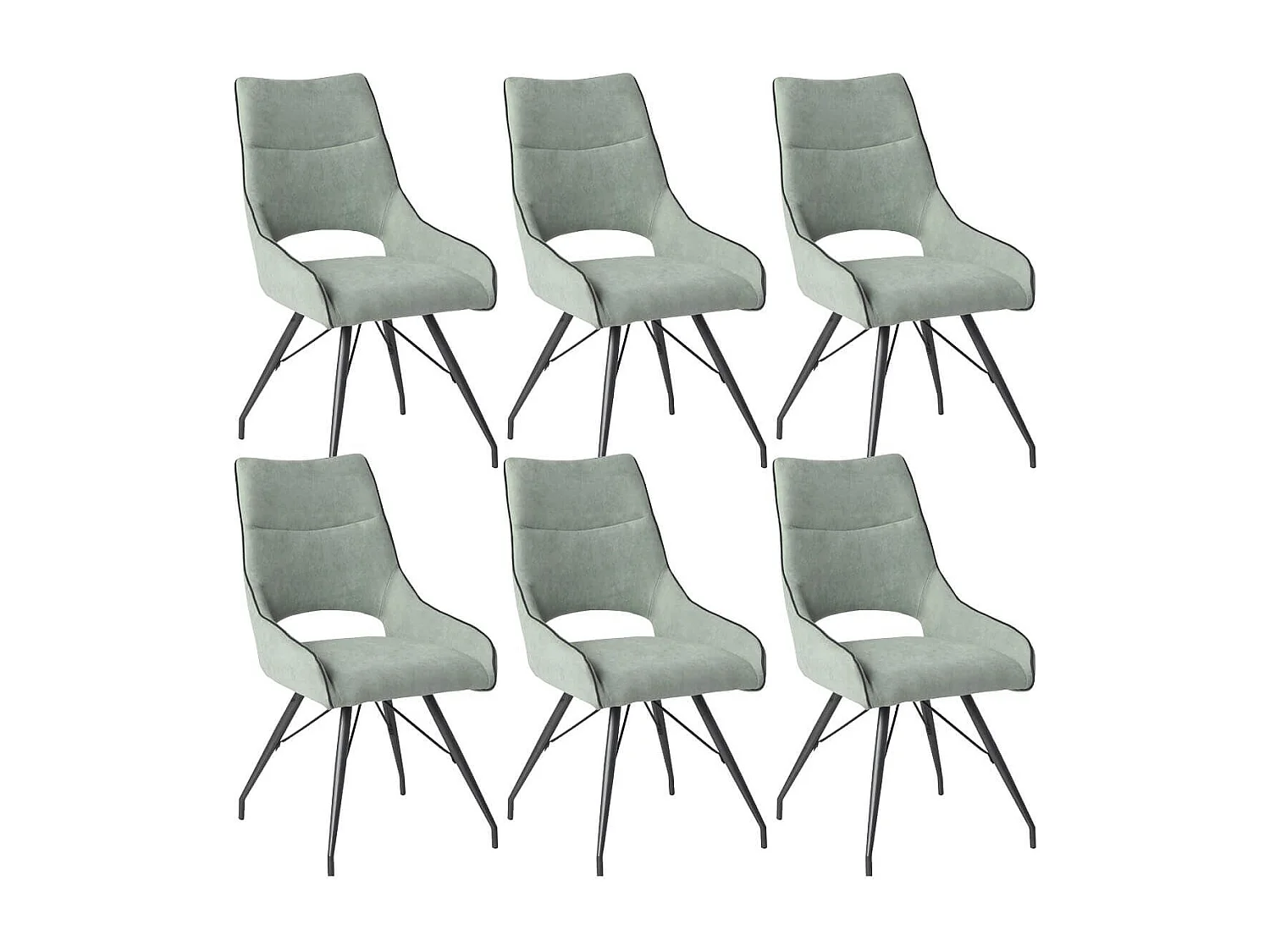 Lot de 6 chaises tissu coloris vert d'eau pieds métal laqué gris - SILOUAN