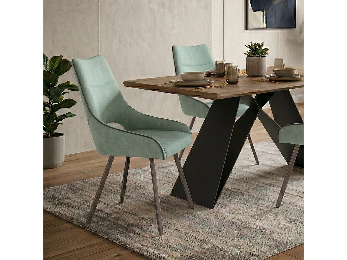 Lot de 6 chaises tissu coloris vert d'eau pieds métal laqué gris - SILOUAN