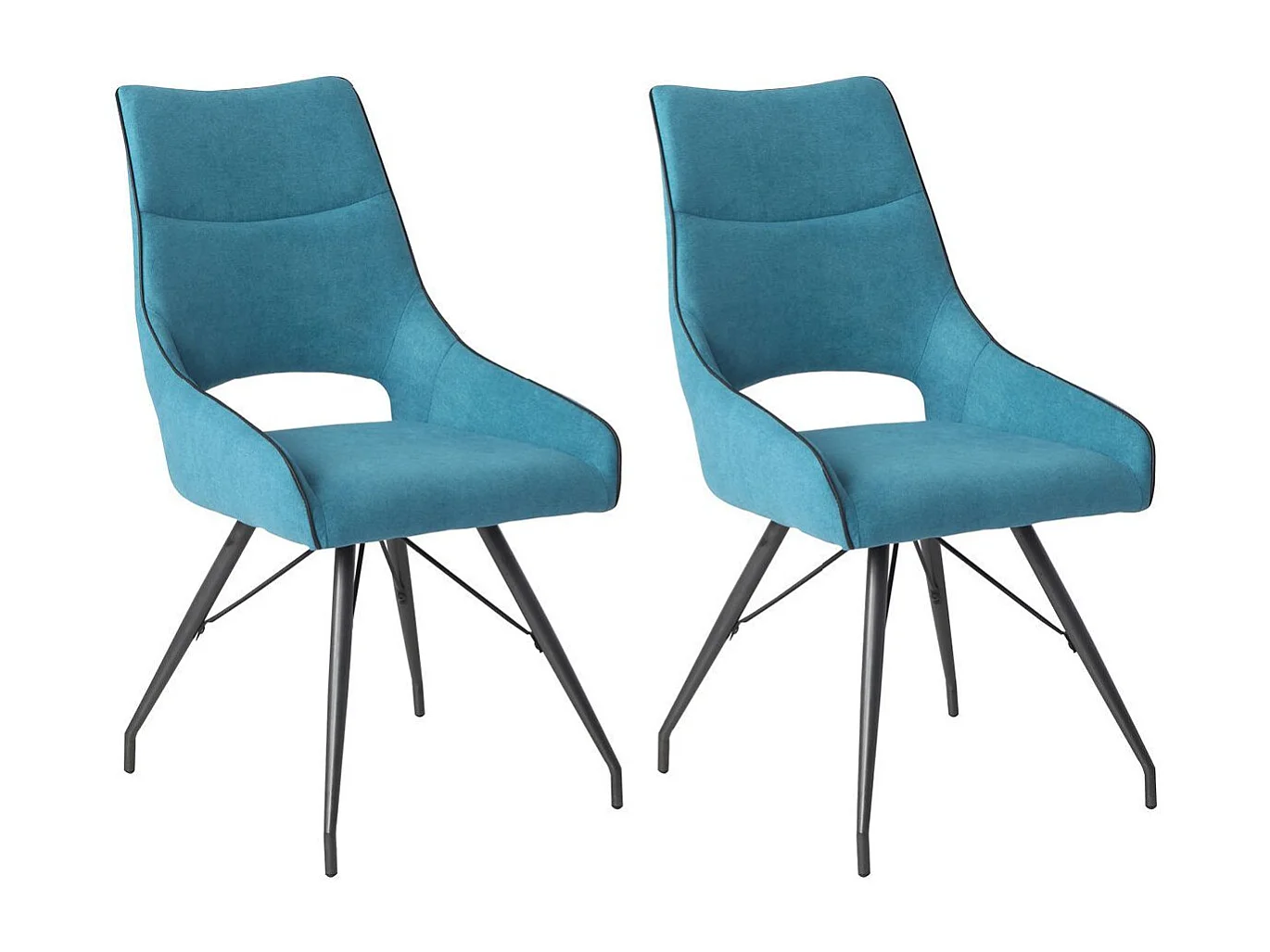 Lot de 2 chaises tissu coloris bleu pieds métal laqué gris - SILOUAN