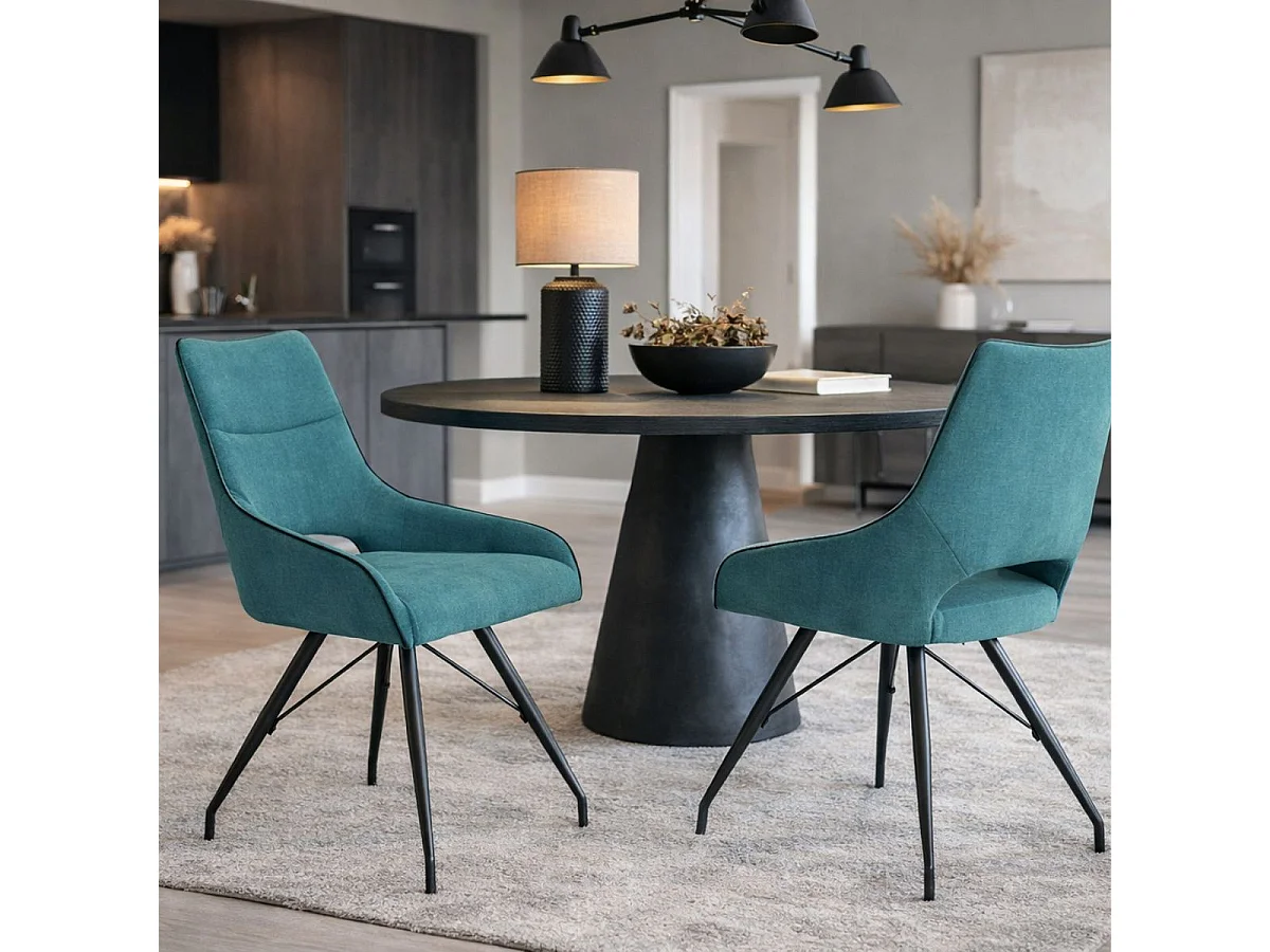 Lot de 2 chaises tissu coloris bleu pieds métal laqué gris - SILOUAN