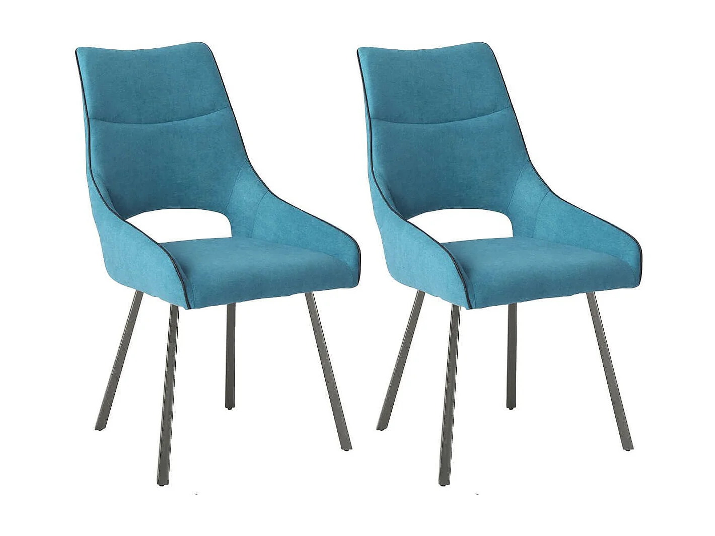 Lot de 2 chaises tissu coloris bleu pieds métal laqué gris - SILOUAN