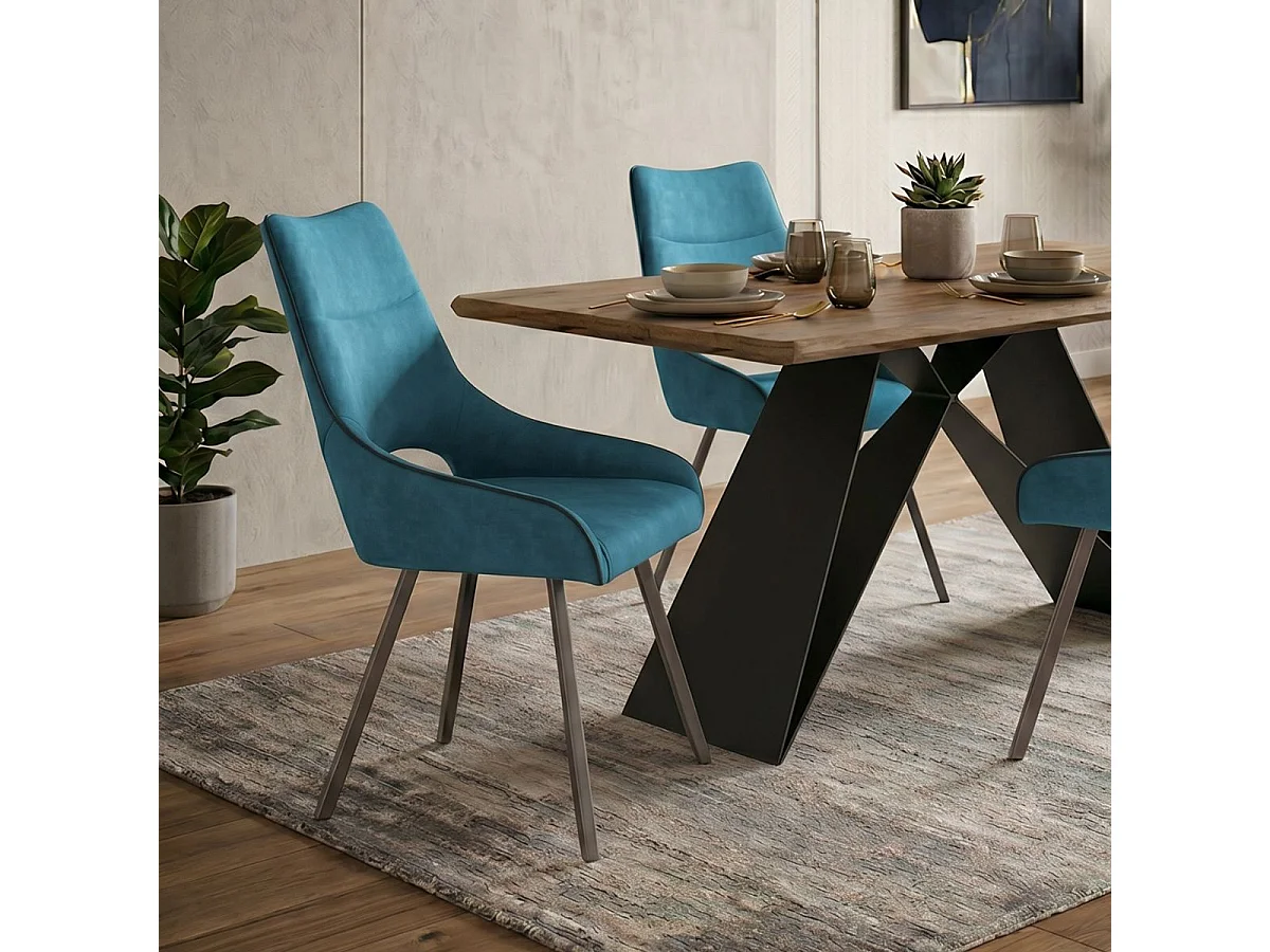Lot de 2 chaises tissu coloris bleu pieds métal laqué gris - SILOUAN
