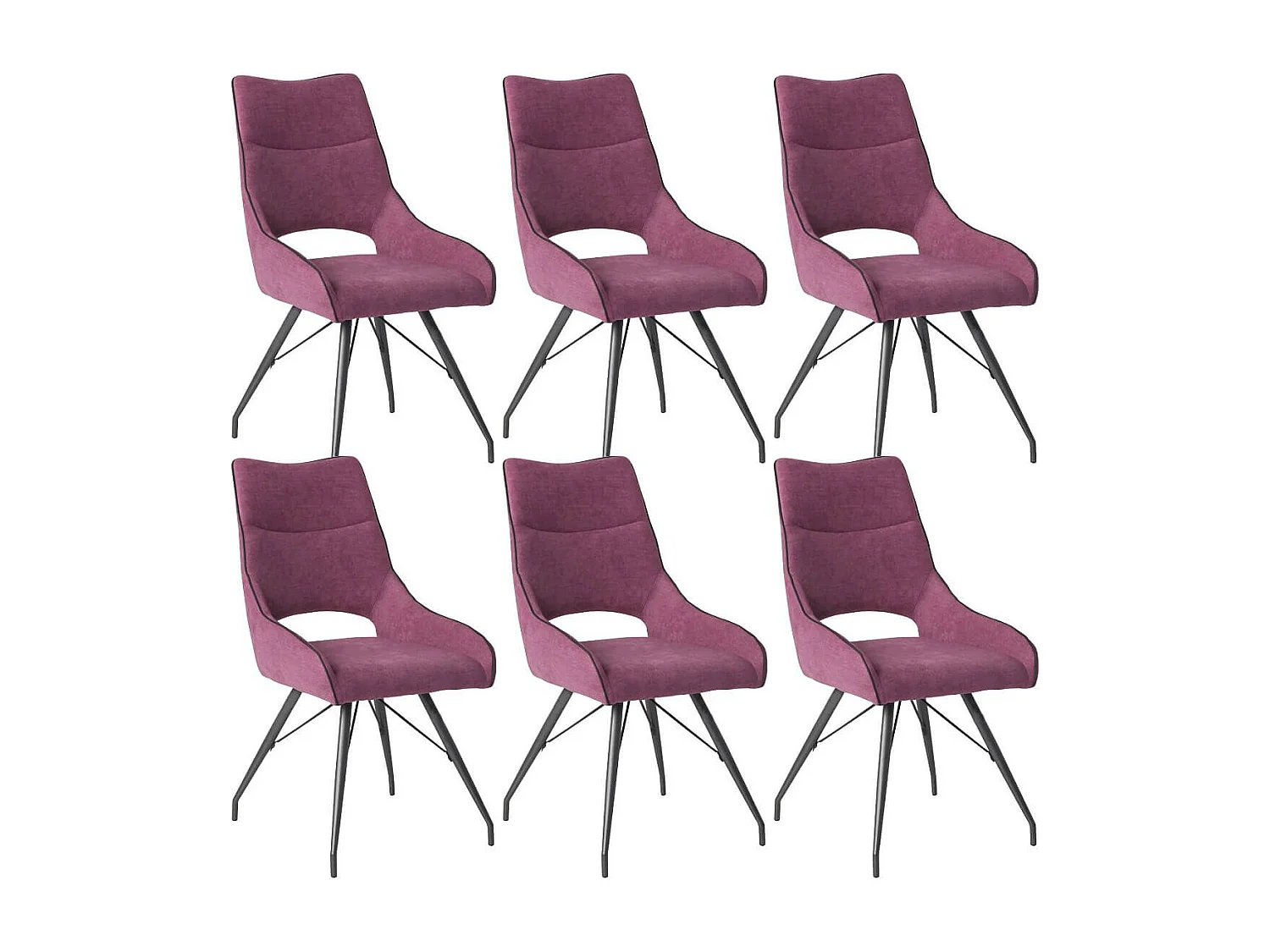 Lot de 6 chaises tissu coloris violet pieds métal laqué gris - SILOUAN