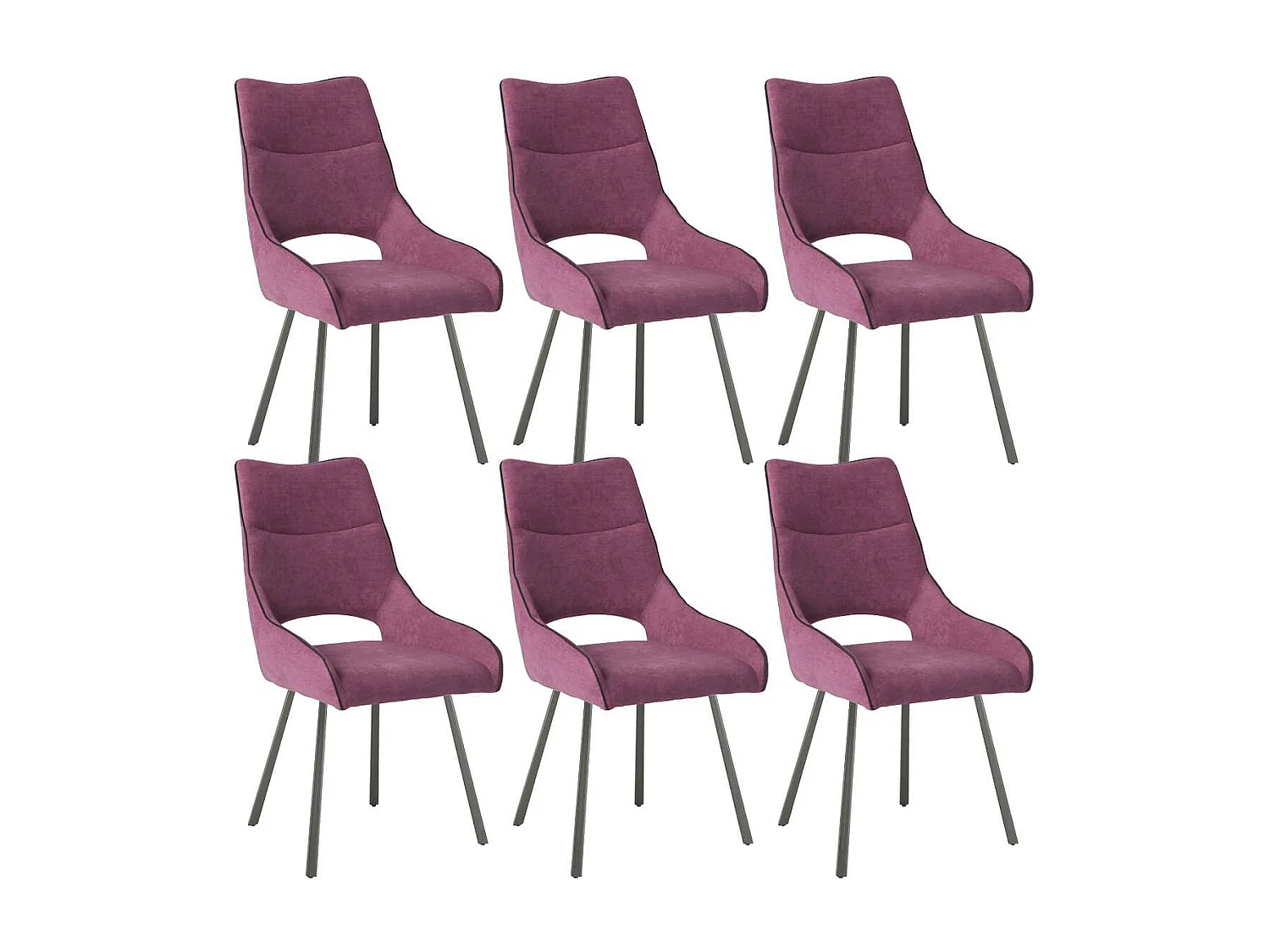 Lot de 6 chaises tissu coloris violet pieds métal laqué gris - SILOUAN