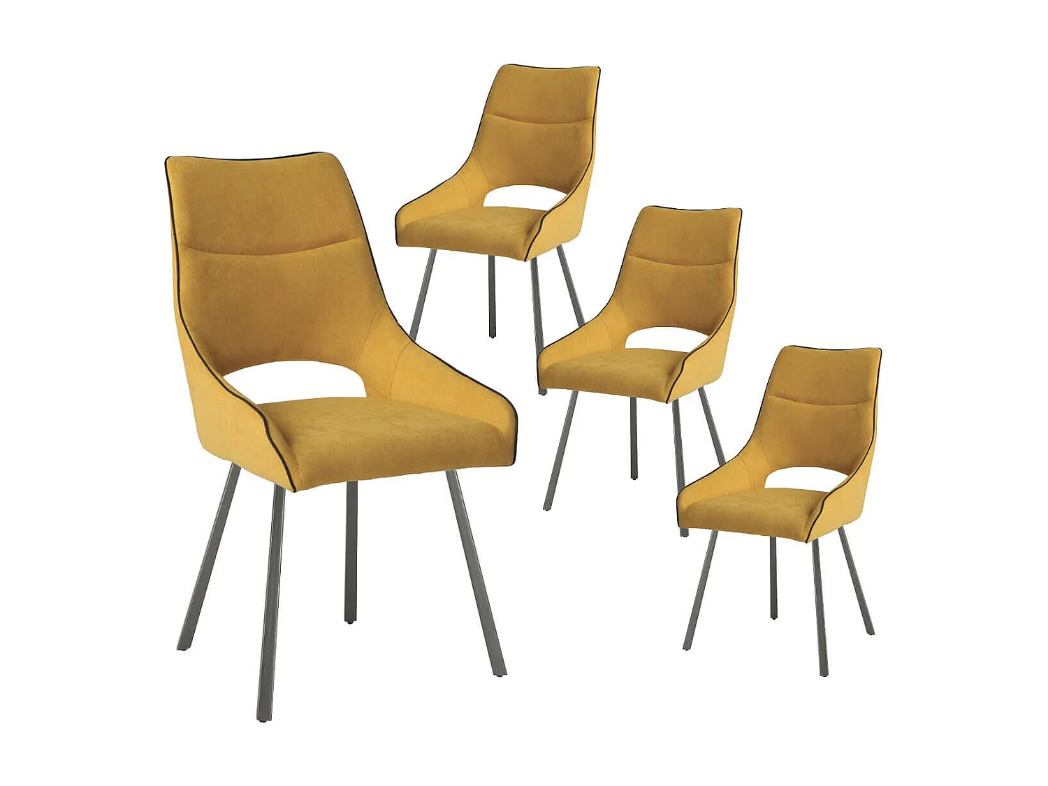 Lot de 4 chaises tissu coloris jaune pieds métal laqué gris - SILOUAN