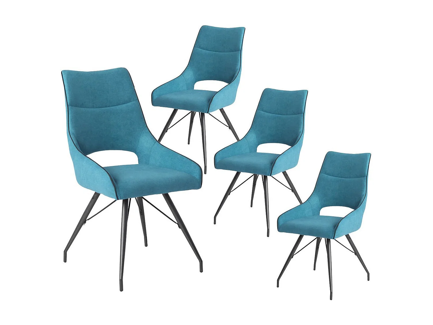 Lot de 4 chaises tissu coloris bleu pieds métal laqué gris - SILOUAN