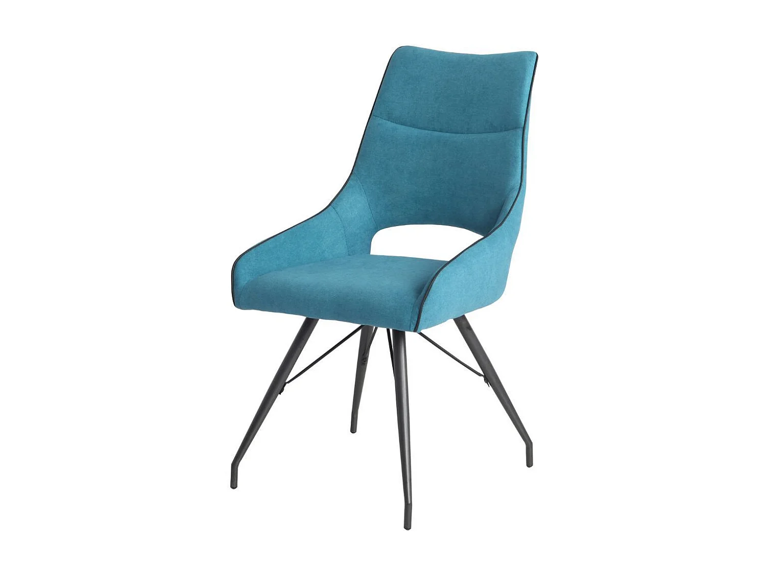 Lot de 4 chaises tissu coloris bleu pieds métal laqué gris - SILOUAN