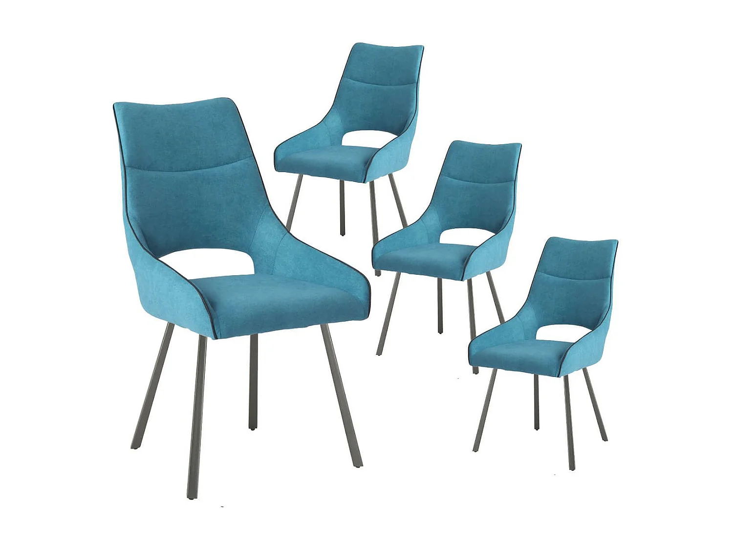 Lot de 4 chaises tissu coloris bleu pieds métal laqué gris - SILOUAN