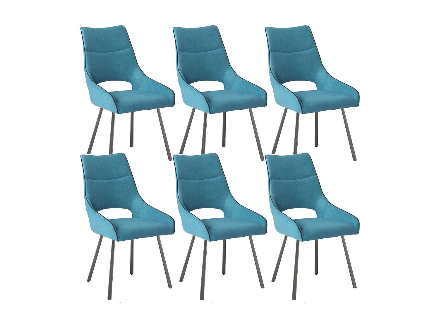 Lot de 6 chaises tissu coloris bleu pieds métal laqué gris - SILOUAN