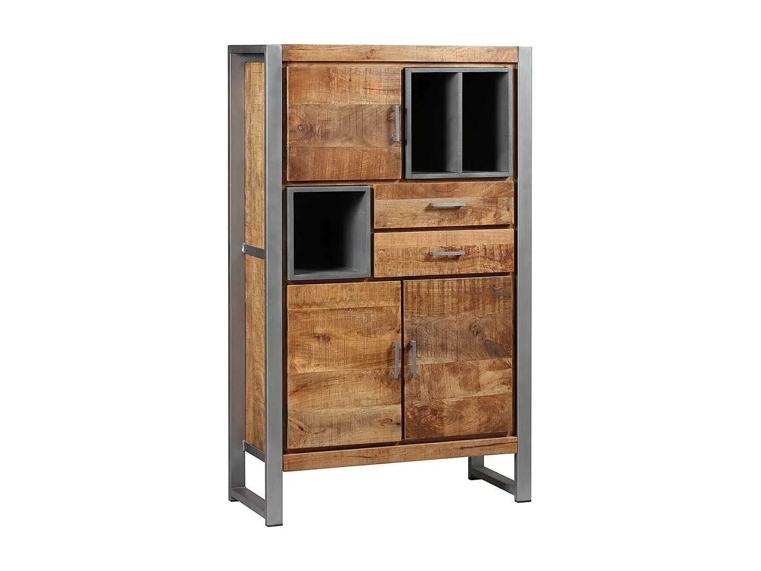 Rangement 3 portes 2 tiroirs en bois massif recyclé et acier patiné - MANGOVRE