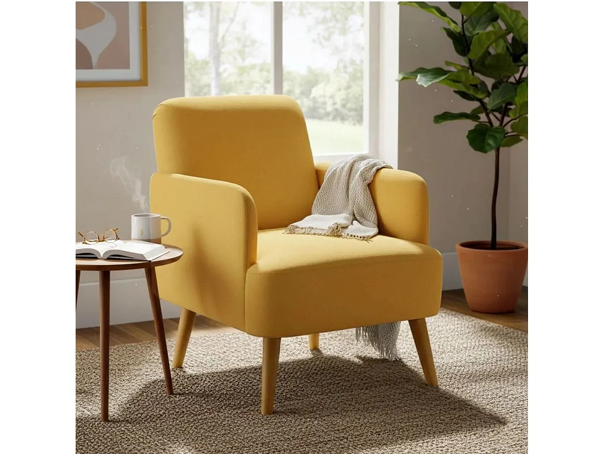 Fauteuil Rembourré Tissu Jaune - TEODORE