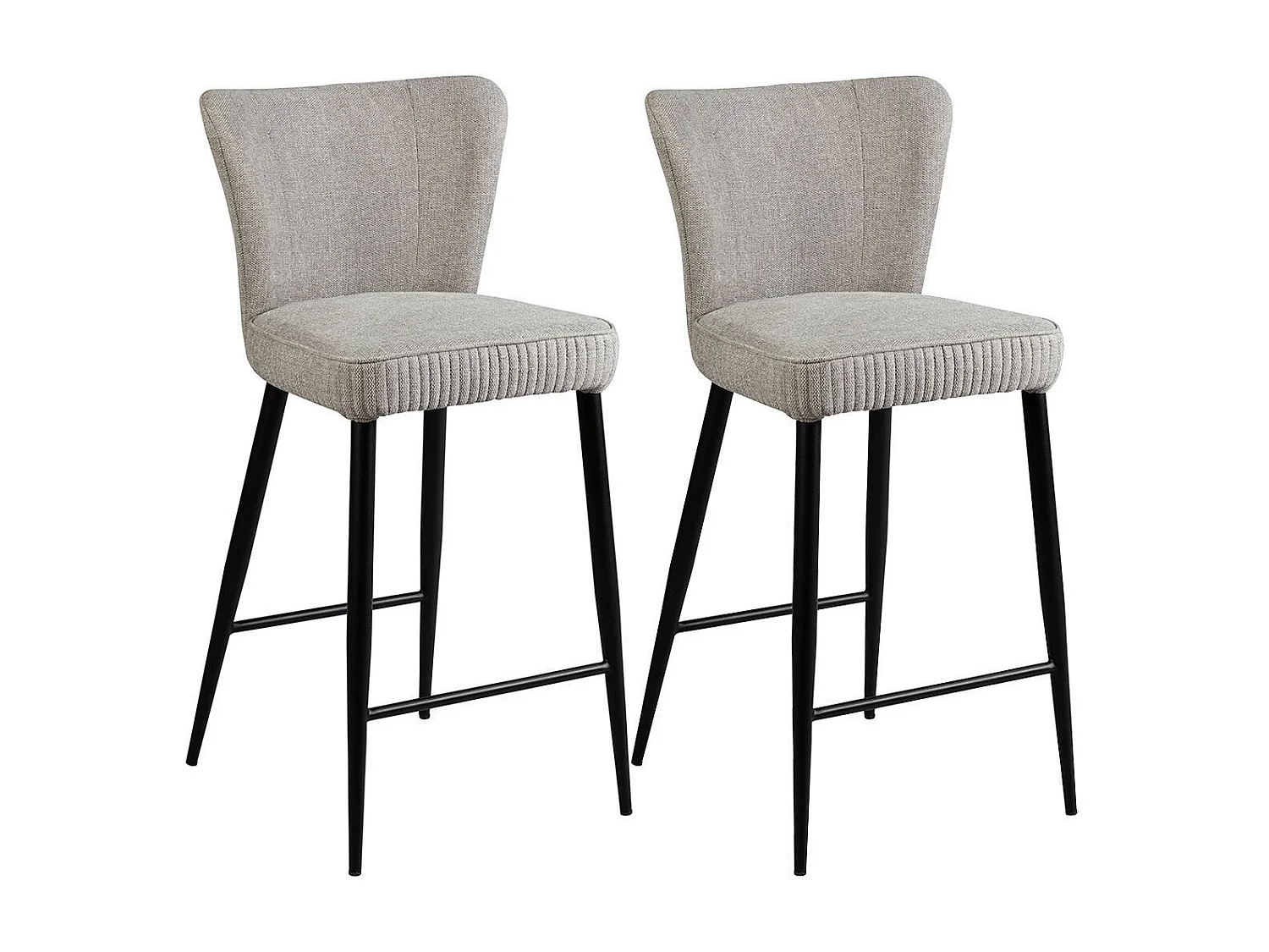 Lot de 2 Tabourets de Bar Tissu Gris Clair Chiné Pieds Métal Noir Mat - MAURINE