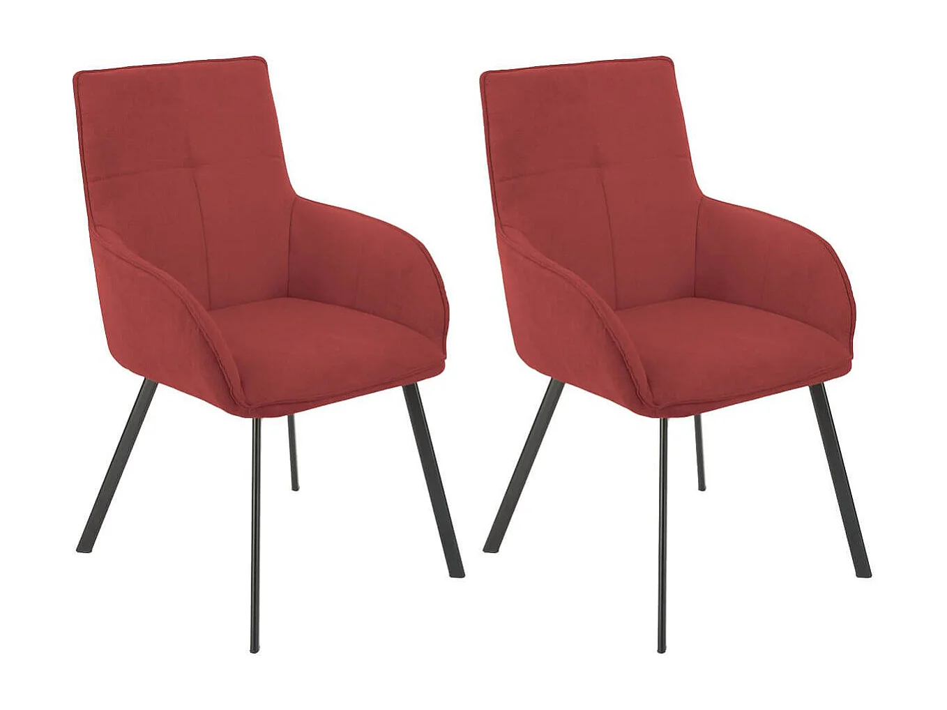 Lot de 2 fauteuils de table enveloppants en tissu rouge pieds métal laqué anthracite - EVIDENCE