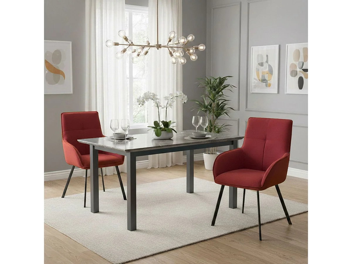 Lot de 2 fauteuils de table enveloppants en tissu rouge pieds métal laqué anthracite - EVIDENCE