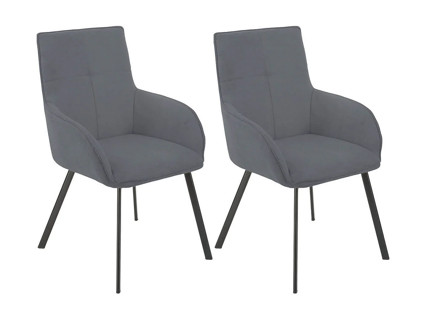 Lot de 2 fauteuils de table enveloppants en tissu gris pieds métal laqué anthracite - EVIDENCE