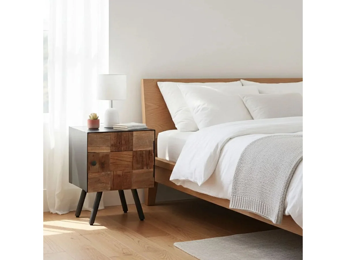 Chevet 1 porte en acier gris mat et façades en bois massif - FULBERT