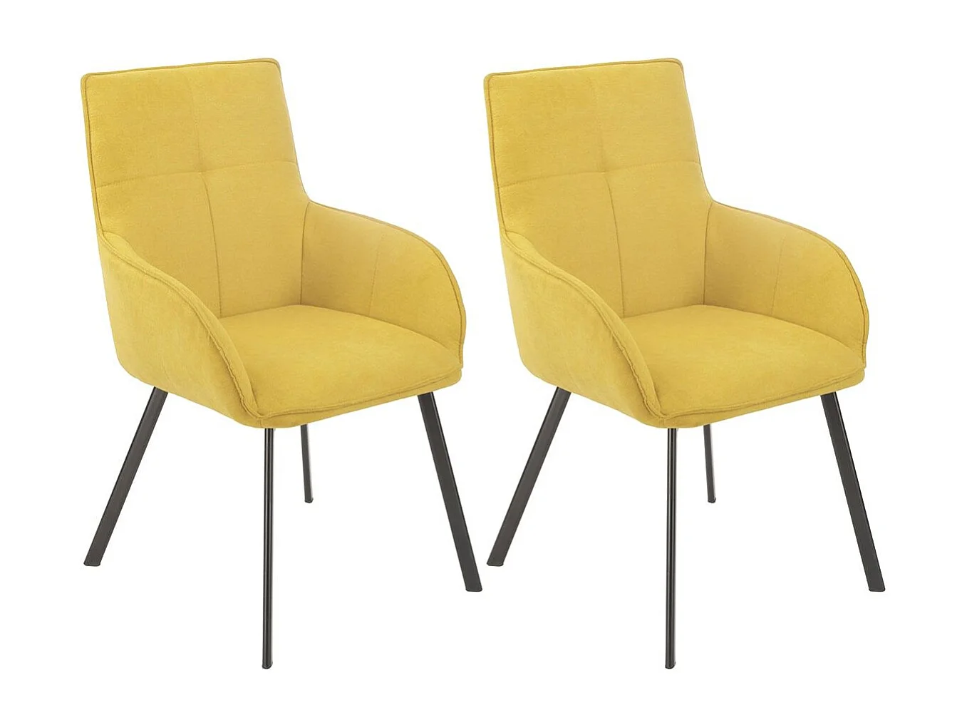 Lot de 2 fauteuils de table enveloppants en tissu jaune pieds métal laqué anthracite - EVIDENCE