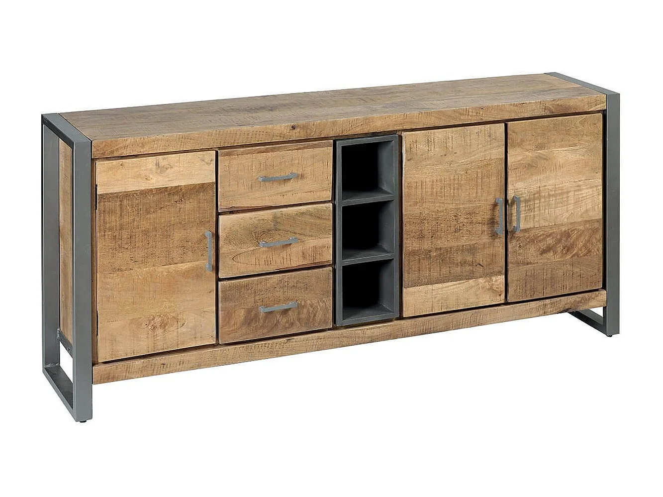 Buffet 3 portes 3 tiroirs en bois massif recyclé et acier patiné - MANGOVRE
