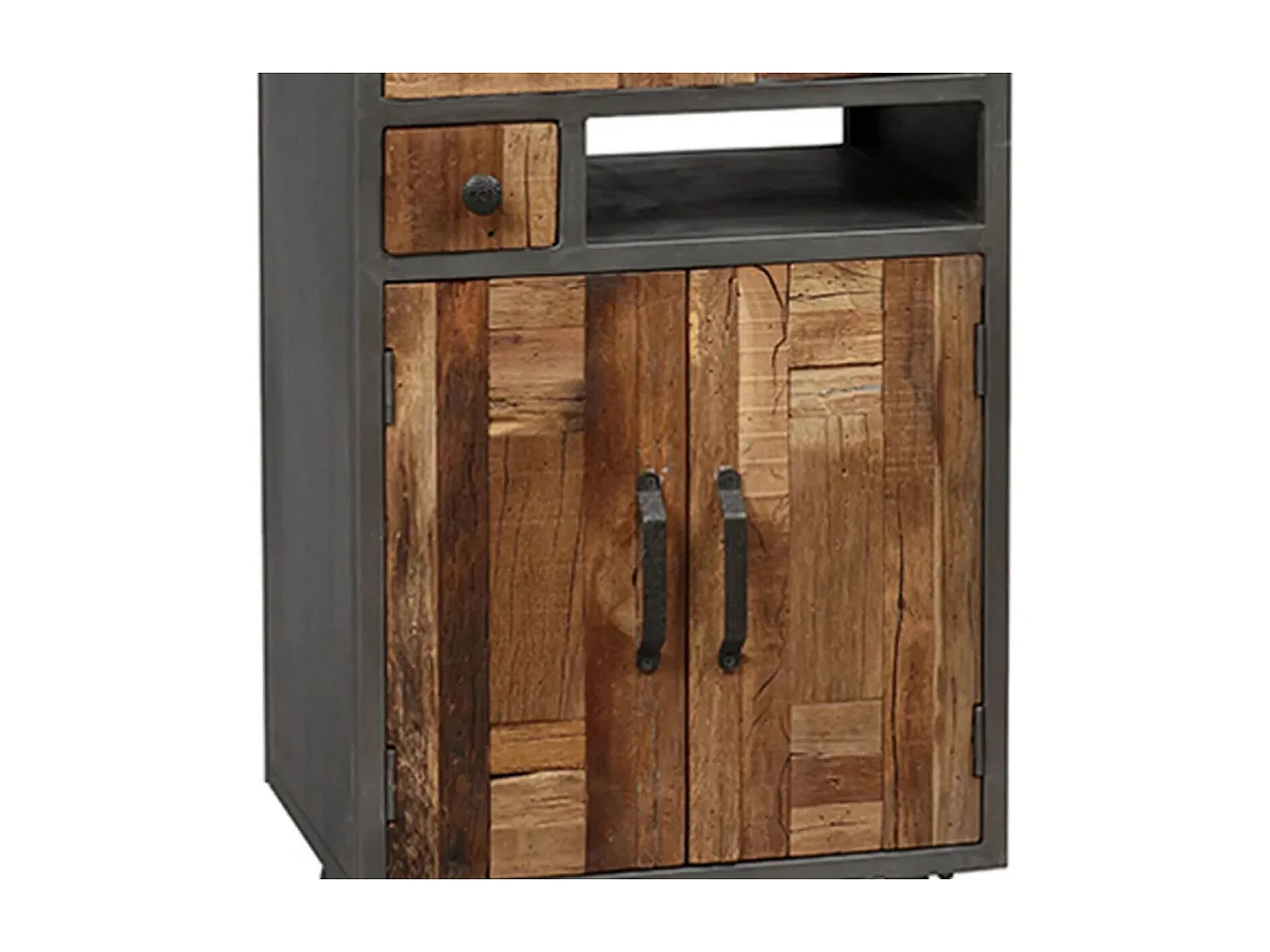 Meuble de Rangement 2 Portes 2 Tiroirs Acier et Bois Massif - LEONARD