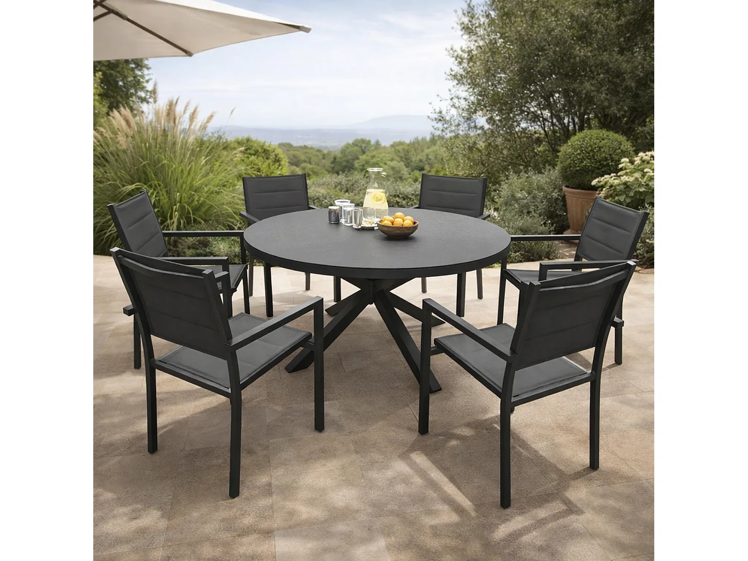 6-persoons grijs textilene GIALOVA tuinmeubelset - antraciet aluminium