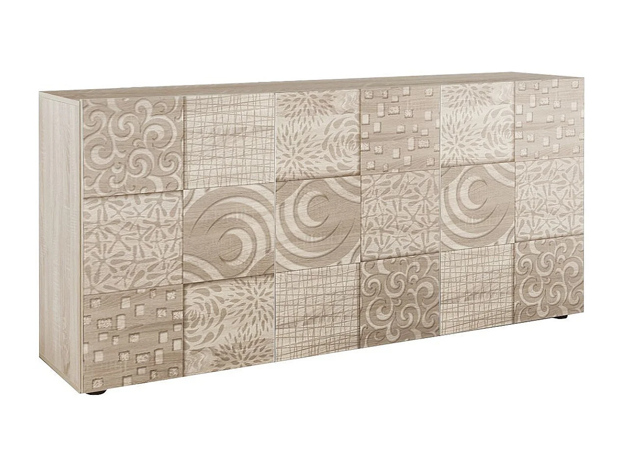 Buffet 3 portes aspect bois samoa sérigraphies multi-motifs - JUAN