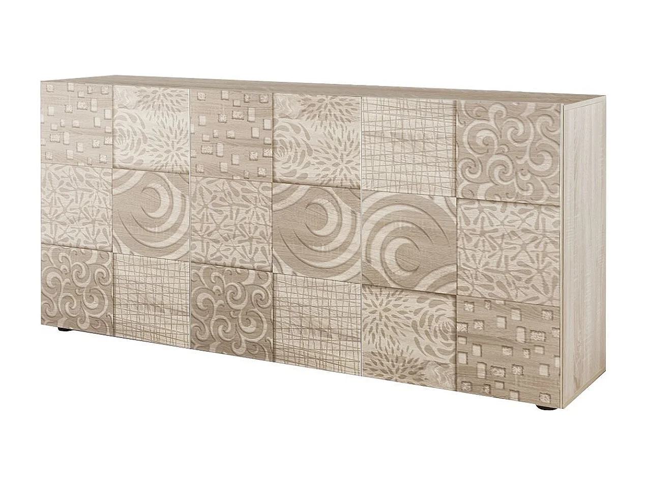 Buffet 3 portes aspect bois samoa sérigraphies multi-motifs - JUAN