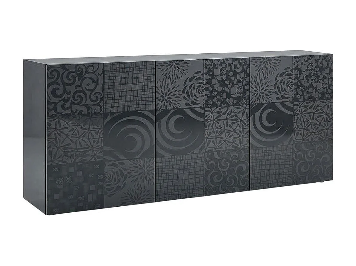 Buffet 3 portes anthracite laqué sérigraphies multi-motifs - JUAN
