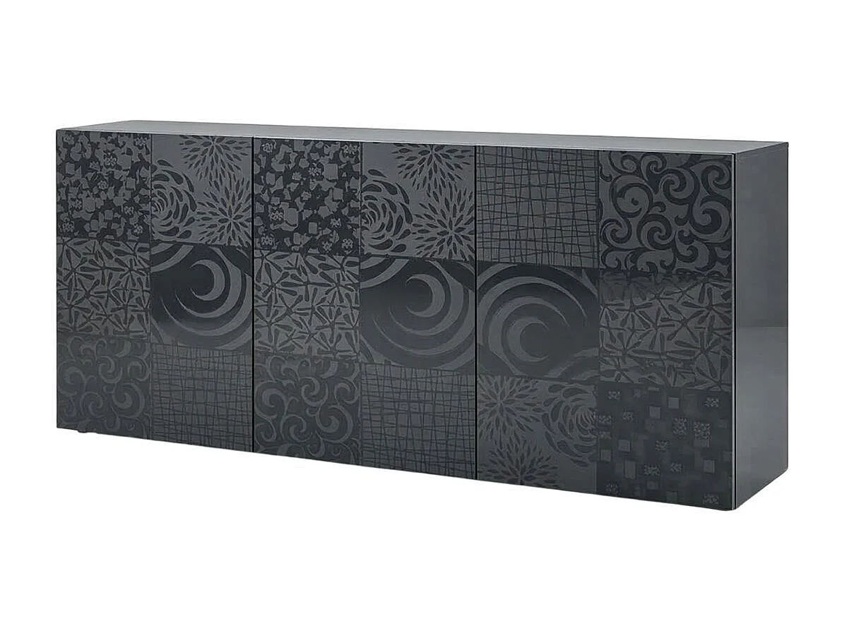 Buffet 3 portes anthracite laqué sérigraphies multi-motifs - JUAN