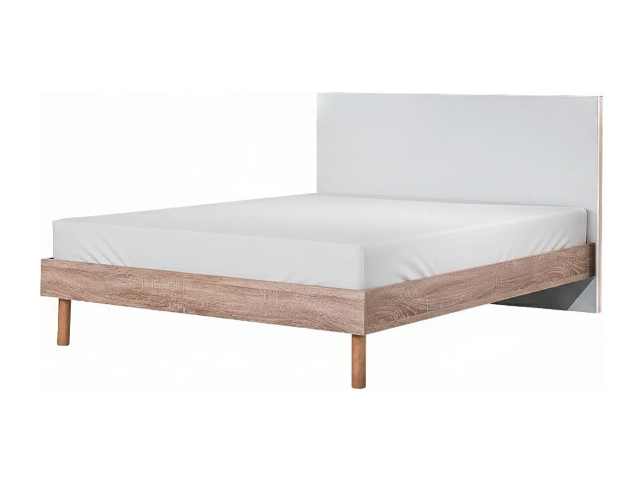 Lit 160x200cm tête de lit blanche et cadre aspect bois - YAKIM