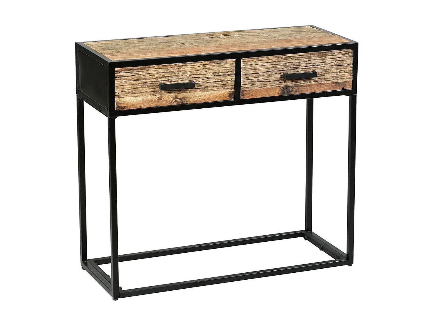 Console 2 tiroirs en teck recyclé et métal laqué noir - TANETOA