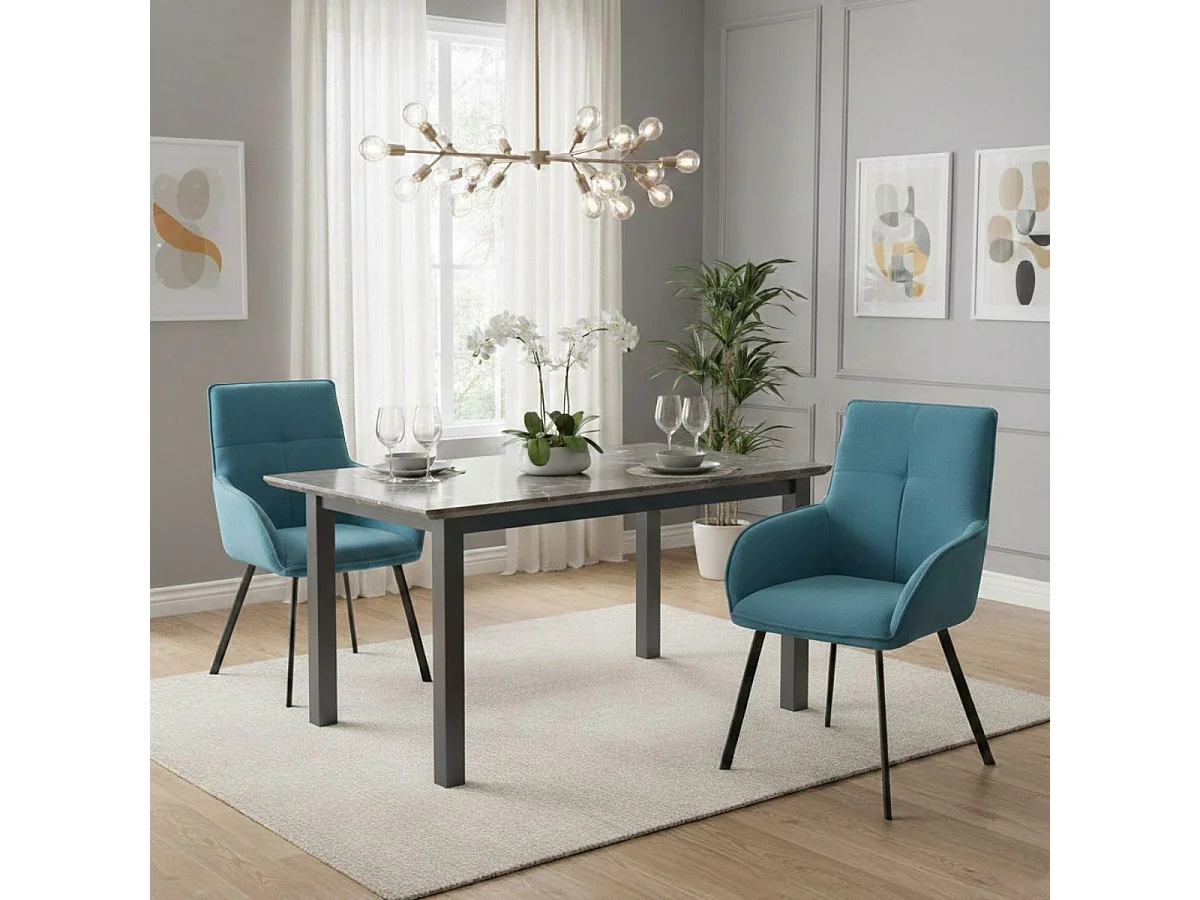 Lot de 2 fauteuils de table enveloppants en tissu bleu pieds métal laqué anthracite - EVIDENCE