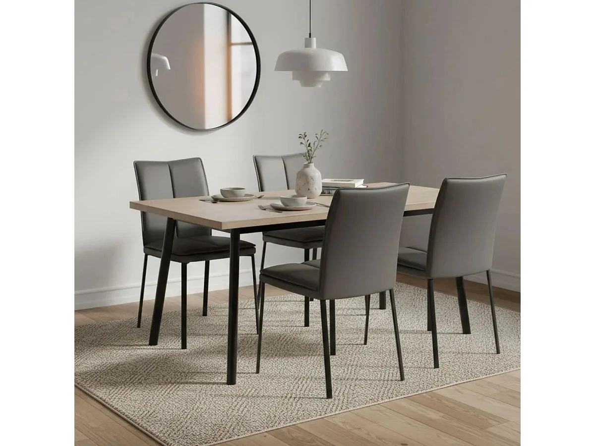 Lot de 2 chaises avec assise rembourrée revêtement synthétique coloris gris et pieds en acier laqué. - SILLAGE