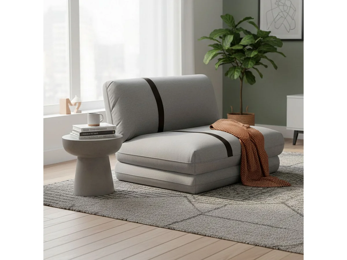 Chauffeuse convertible multipositions tissu Gris chiné avec bande noire - BAKARY