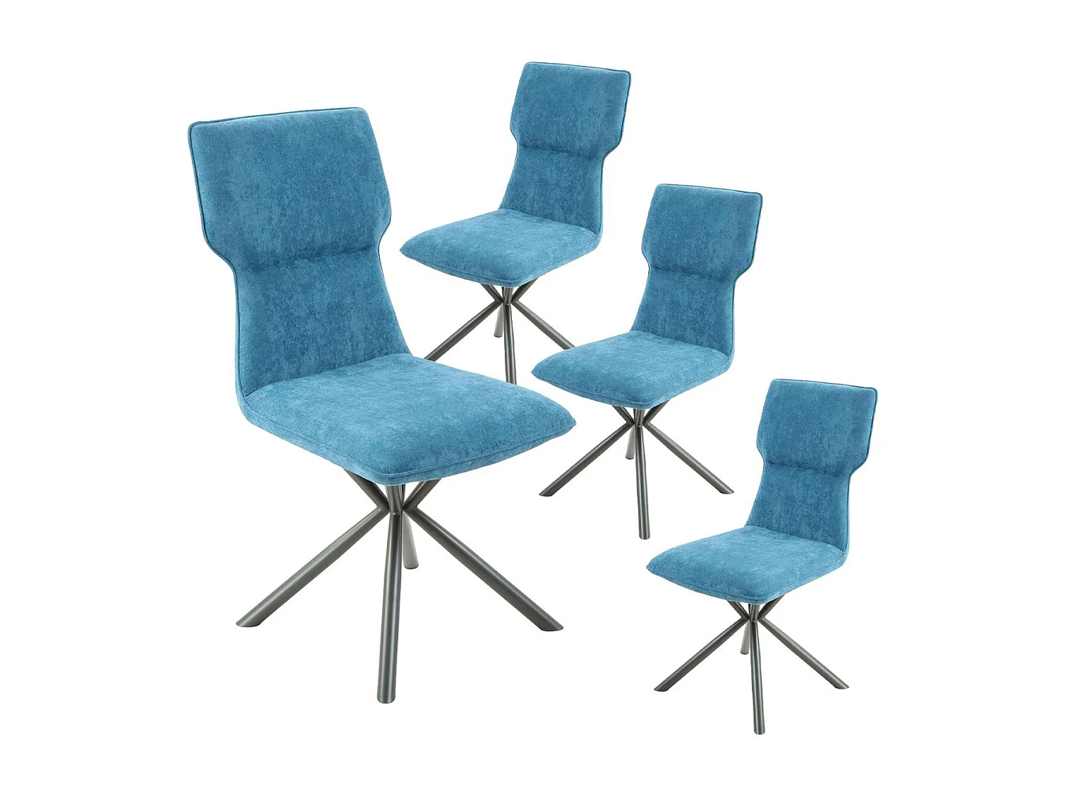 Lot de 4 chaises design en tissu chiné bleu et piètement étoile métal noir - ASTER