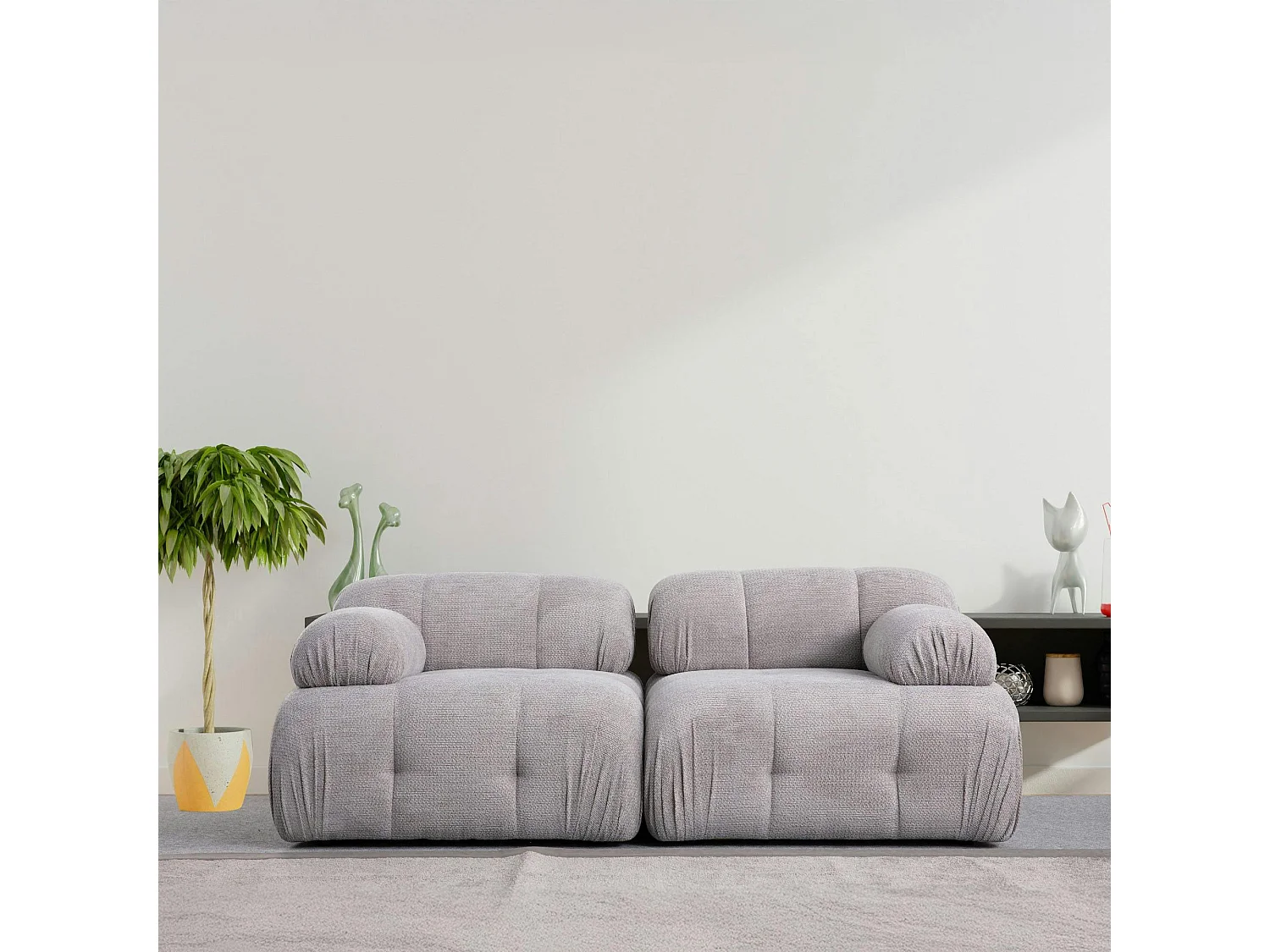 Canapé modulable 2 places gris clair, assise profonde 190 cm ICA