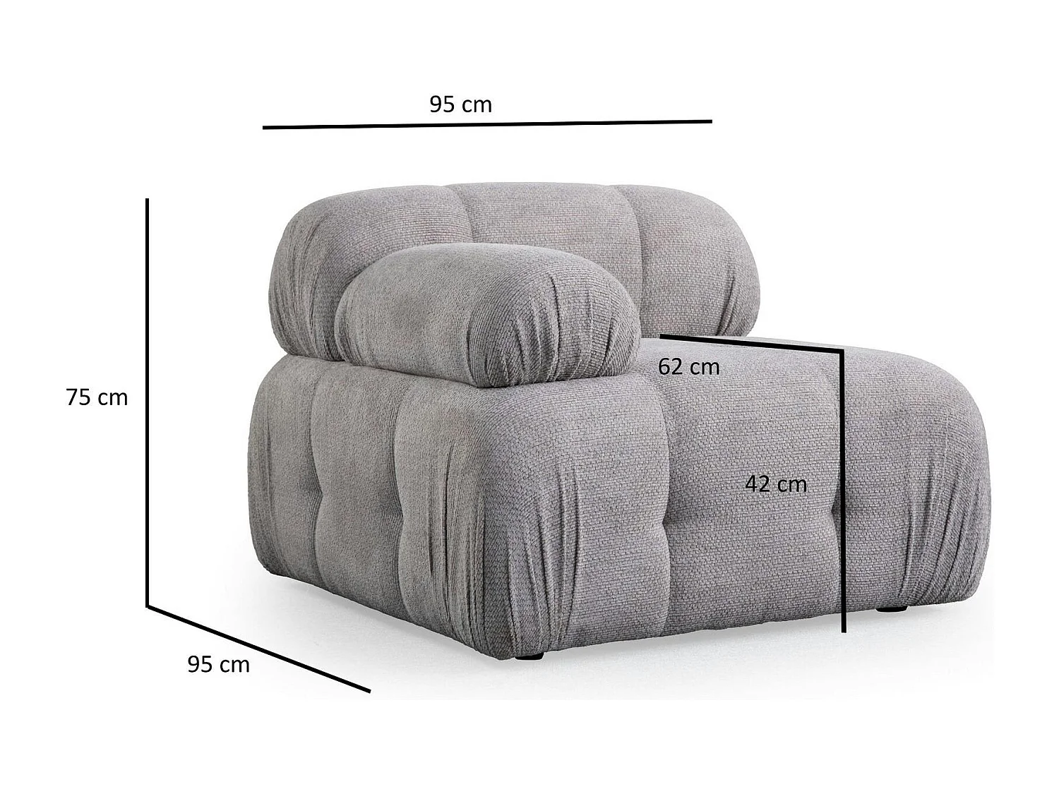 Canapé modulable 2 places gris clair, assise profonde 190 cm ICA