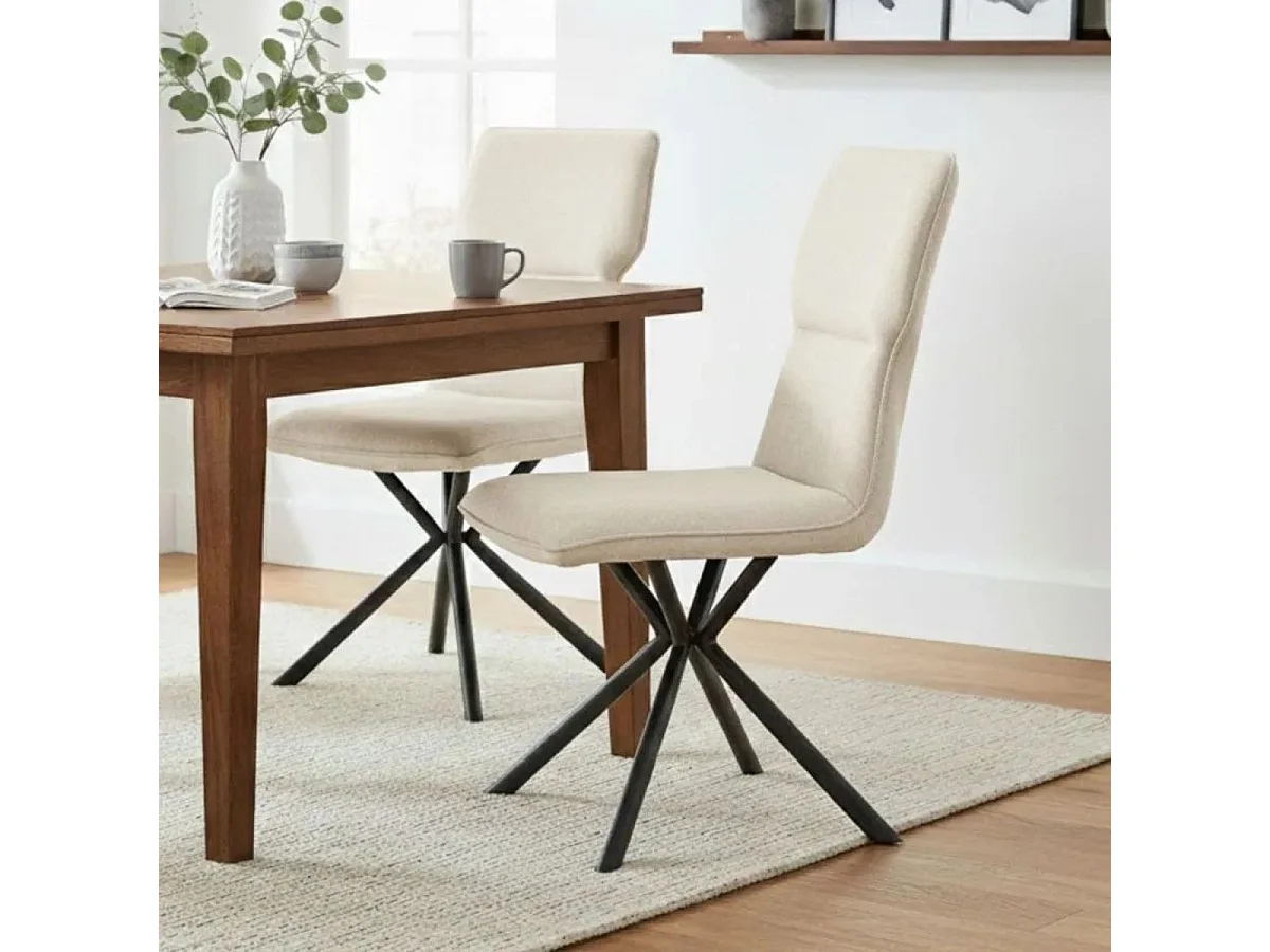 Lot de 4 chaises design en tissu chiné blanc et piètement étoile métal noir - ASTER