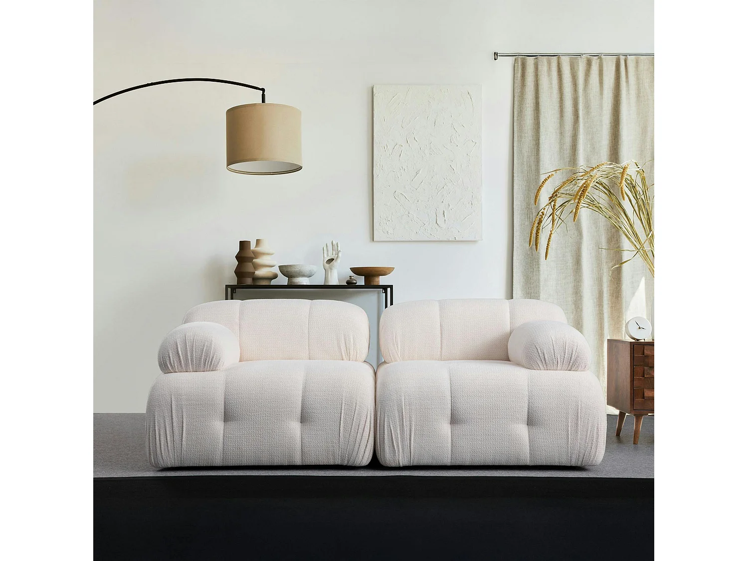 Canapé modulable 2 places blanc, assise profonde 190 cm ICA