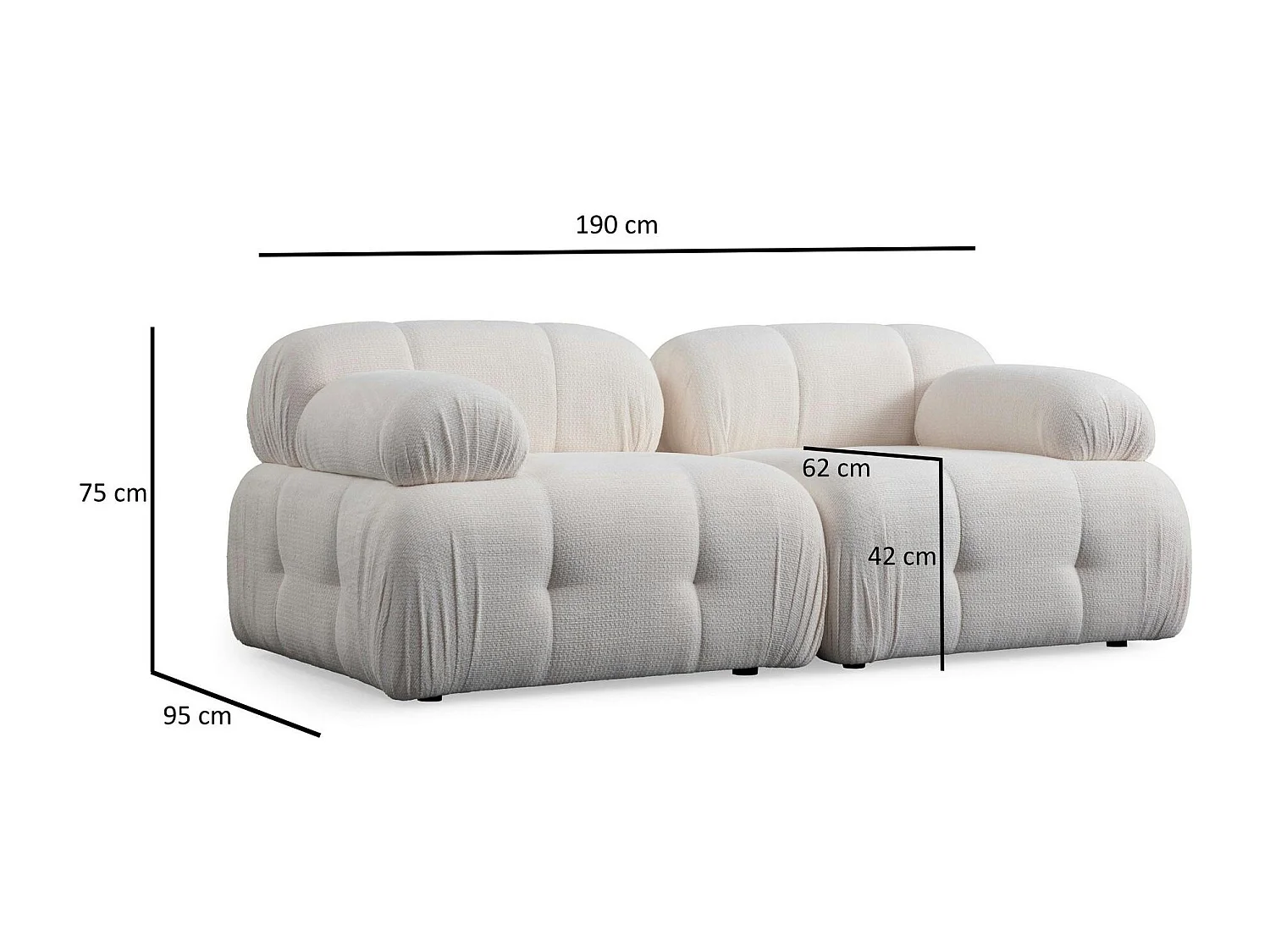 Canapé modulable 2 places blanc, assise profonde 190 cm ICA