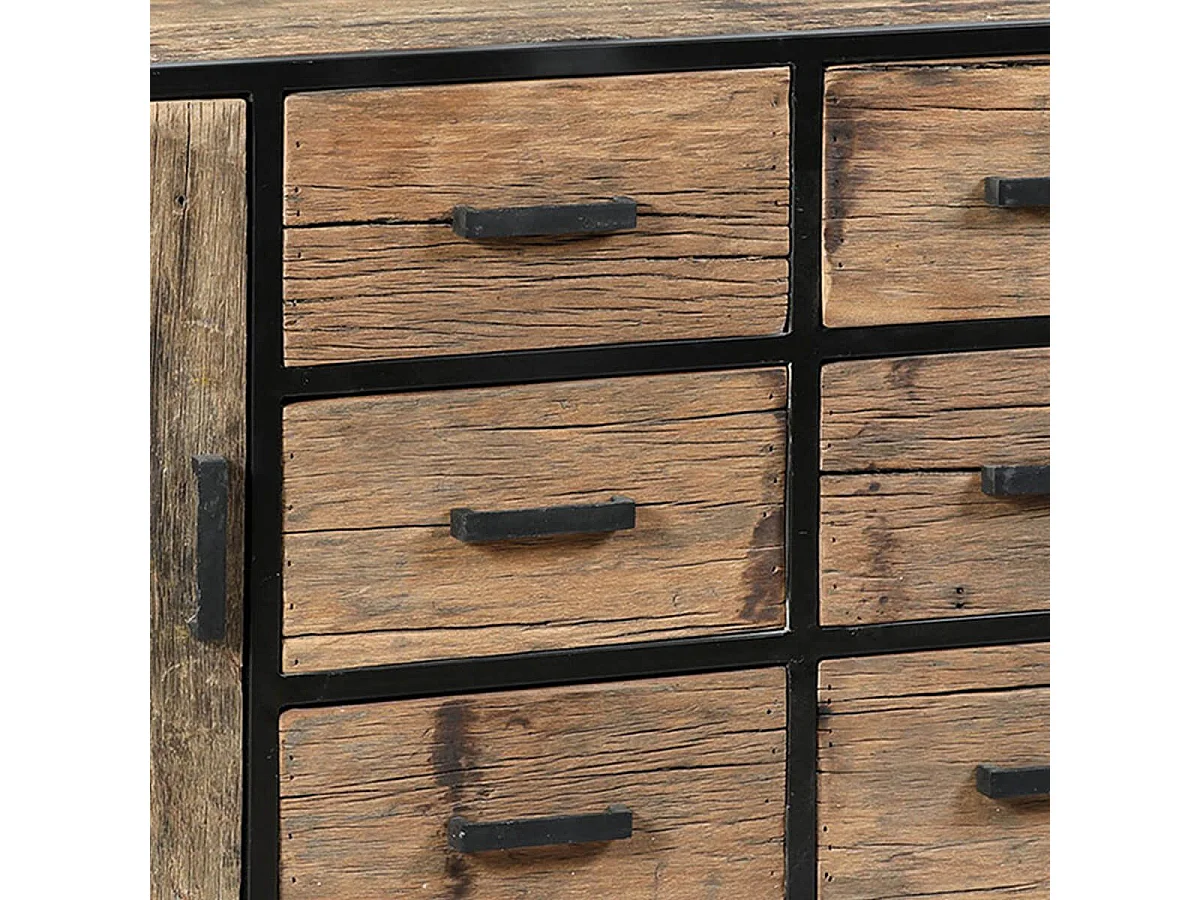 Buffet 2 portes 6 tiroirs en teck recyclé et métal laqué noir - TANETOA