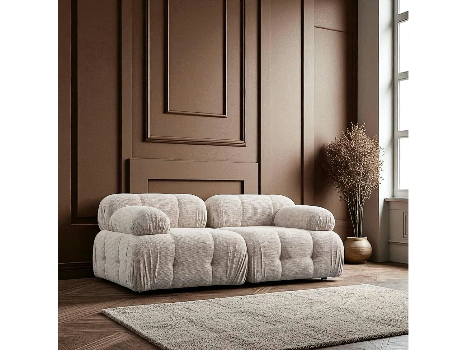 Canapé modulable 2 places écru, assise profonde 190 cm ICA