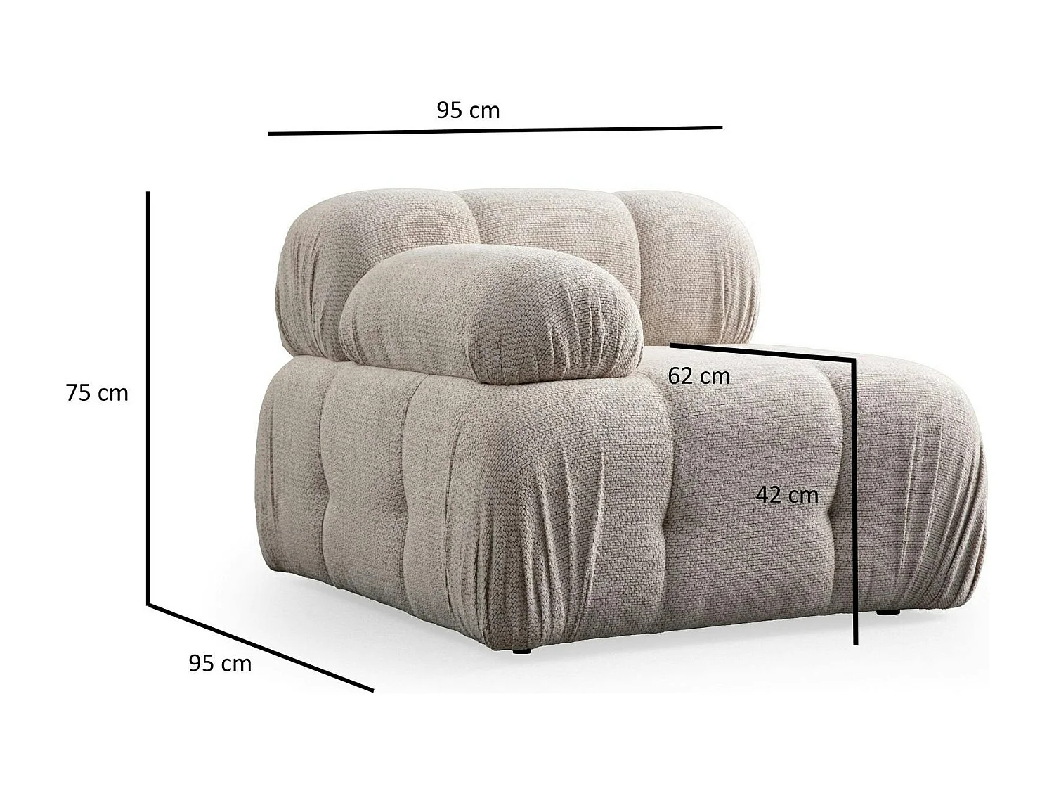 Canapé modulable 2 places écru, assise profonde 190 cm ICA