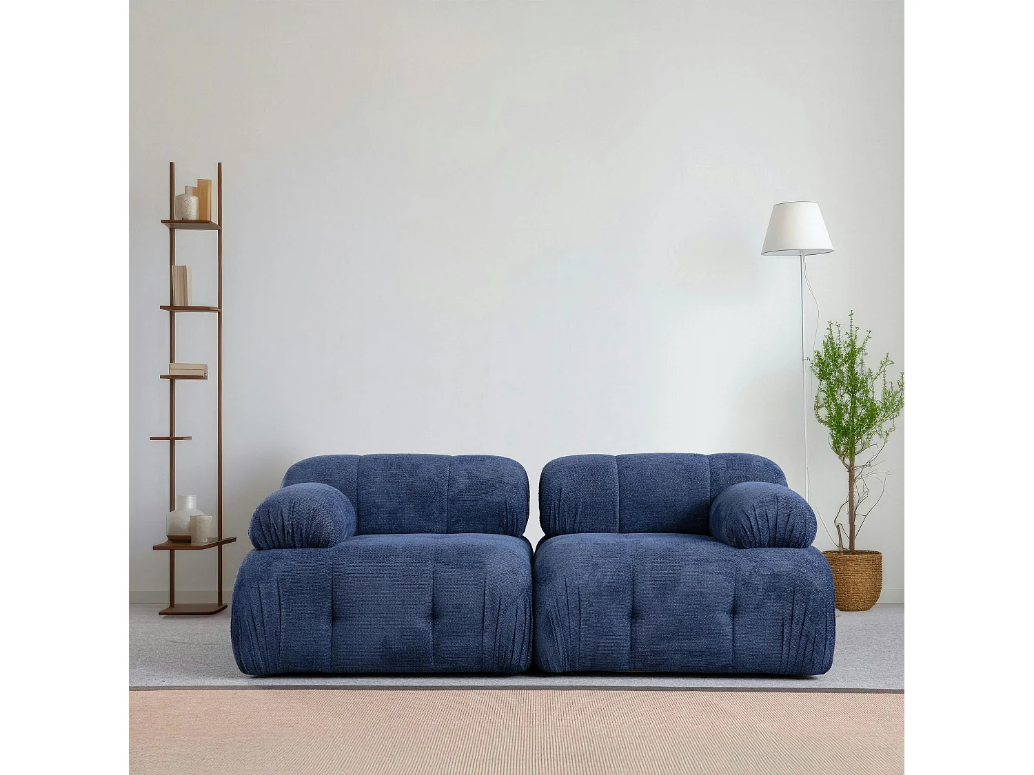 Canapé modulable 2 places bleu, assise profonde 190 cm ICA