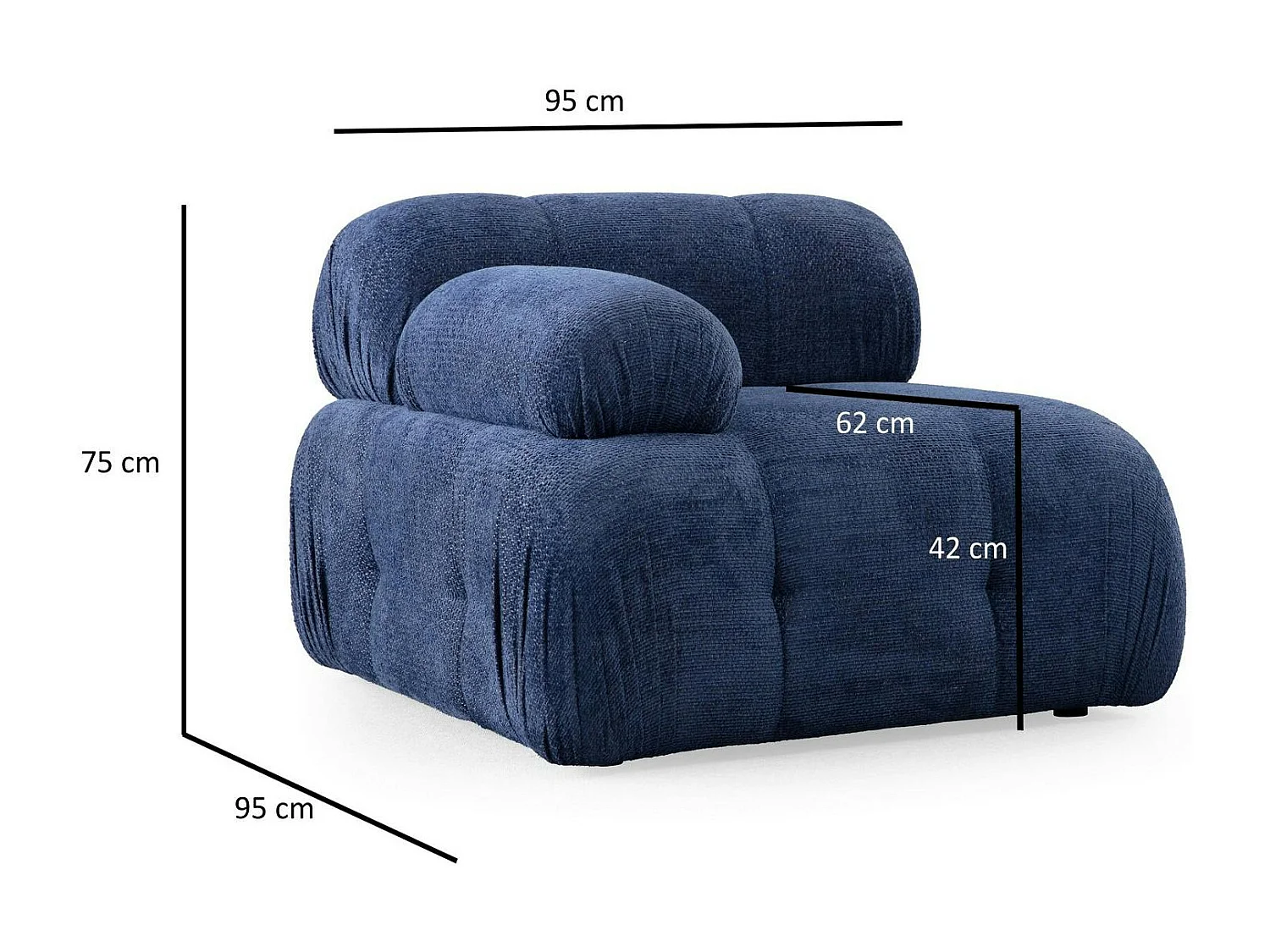 Canapé modulable 2 places bleu, assise profonde 190 cm ICA