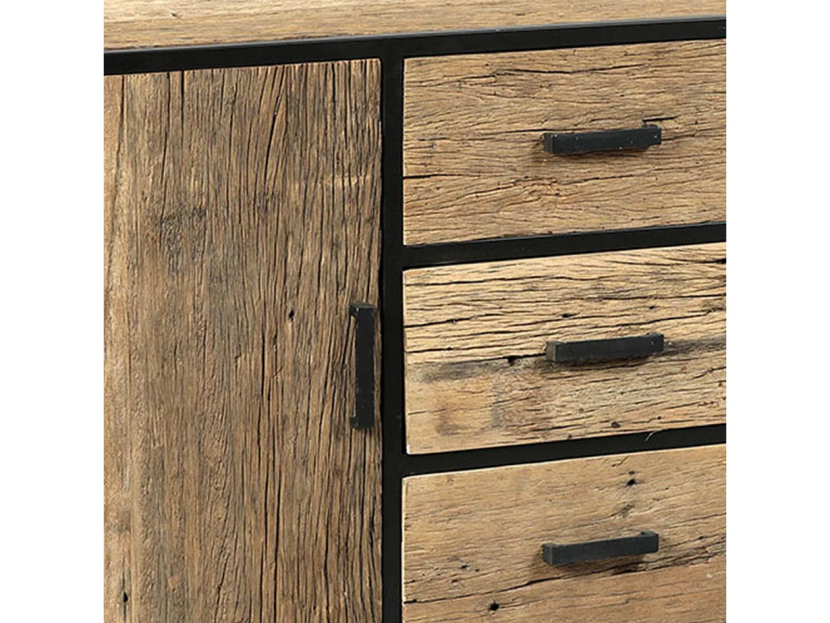 Buffet 2 portes 3 tiroirs en teck recyclé et métal laqué noir - TANETOA