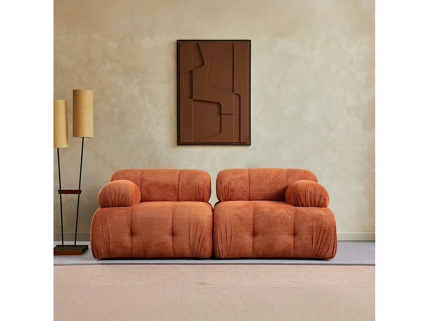 Canapé modulable 2 places rouille, assise profonde 190 cm ICA