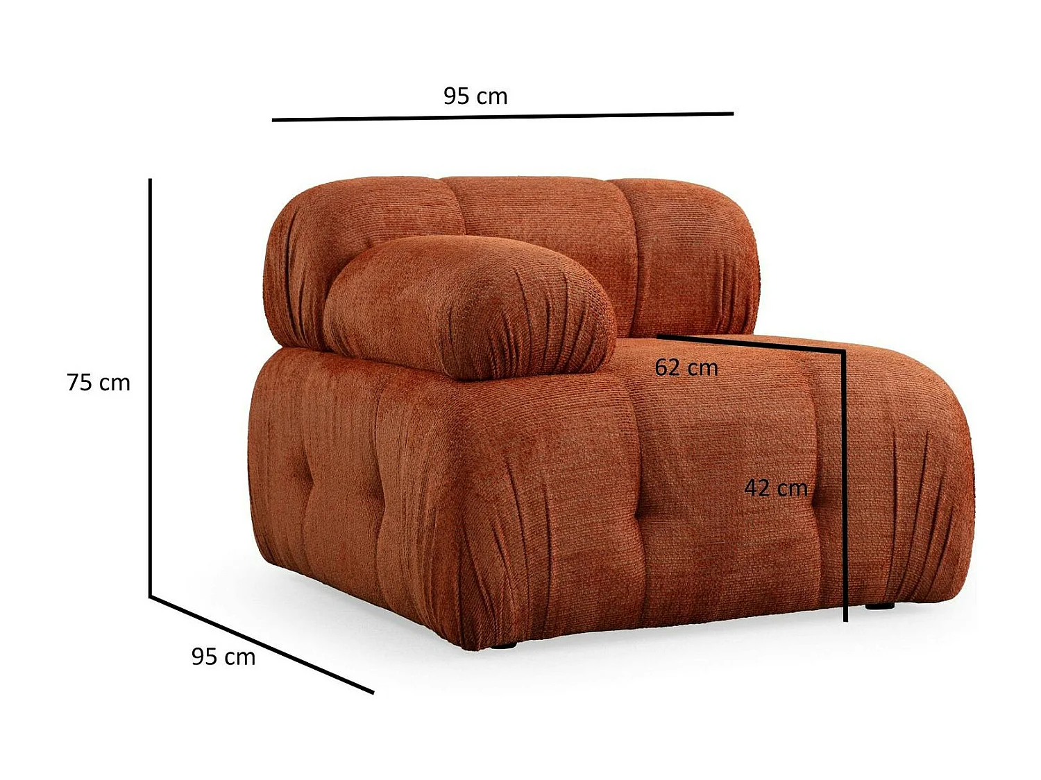Canapé modulable 2 places rouille, assise profonde 190 cm ICA
